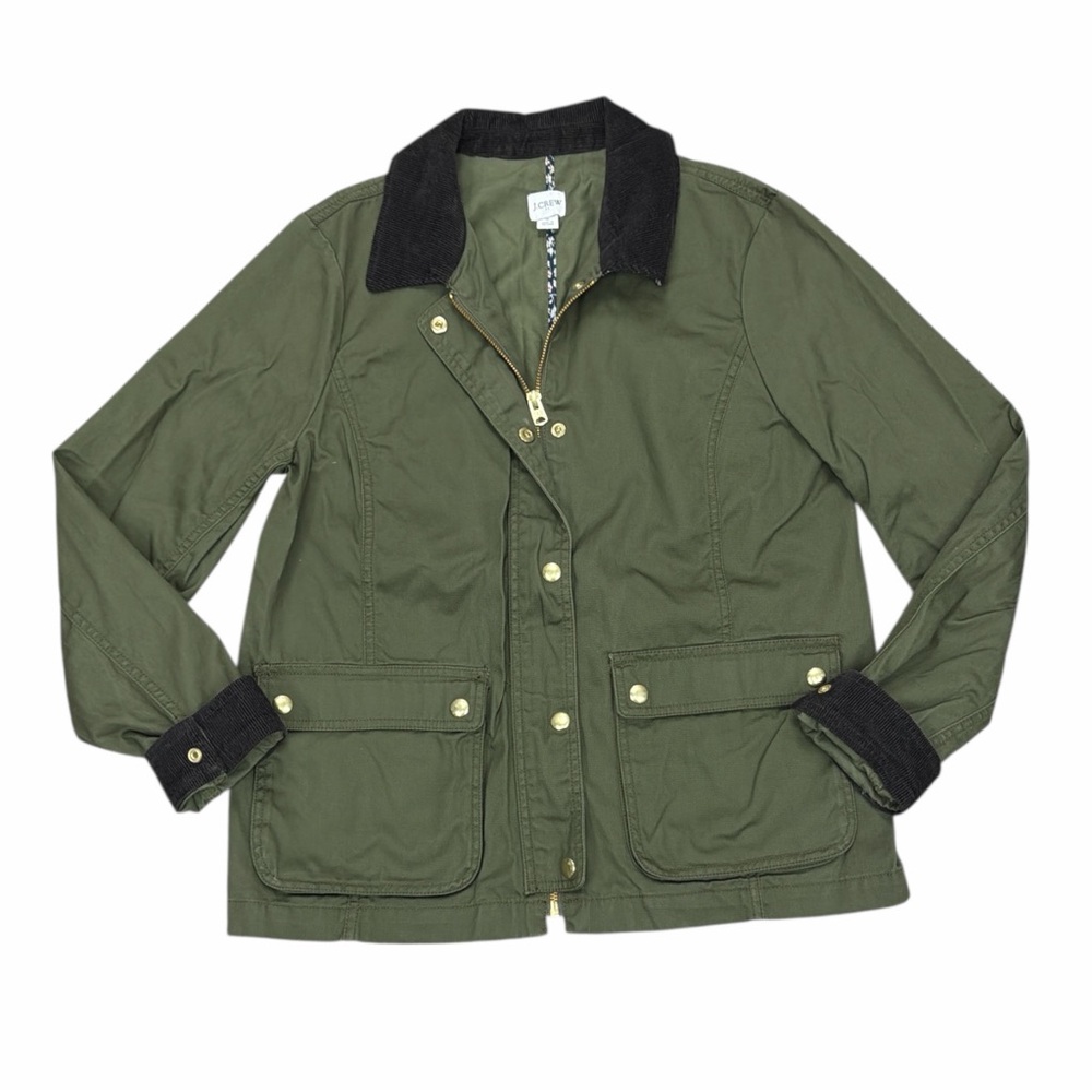 J. Crew Olive Green Utility Jacket with Black Corduroy Trim